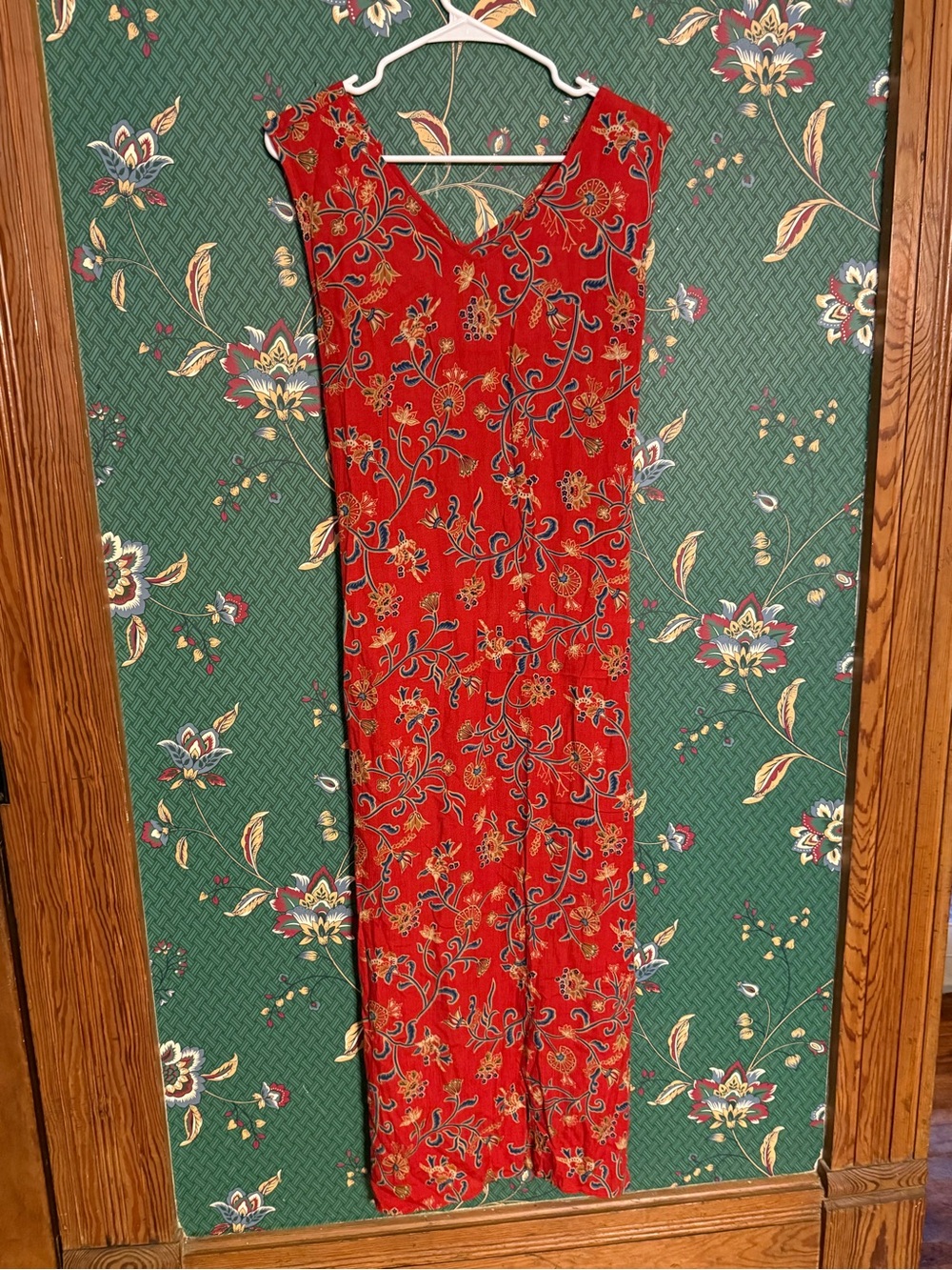 Vintage Red Floral Maxi Dress (unbranded)